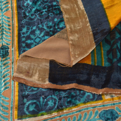 Sanskriti Vintage Blue-Brown Soft Dupatta Stole Velvet Brasso Work Scarf Veil