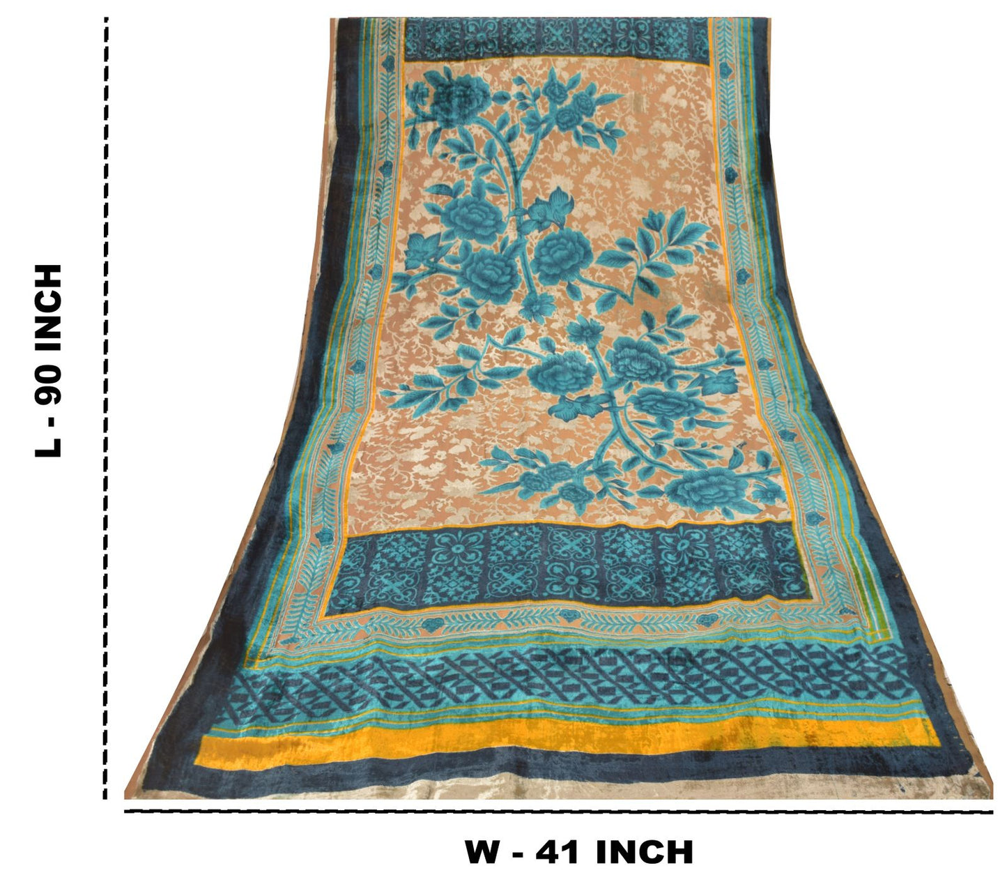 Sanskriti Vintage Blue-Brown Soft Dupatta Stole Velvet Brasso Work Scarf Veil