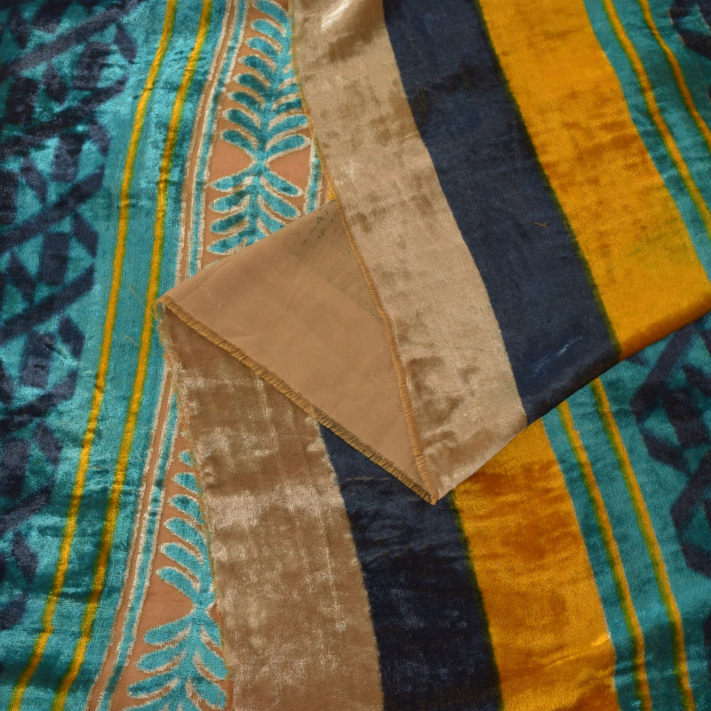Sanskriti Vintage Blue-Brown Soft Dupatta Stole Velvet Brasso Work Scarf Veil