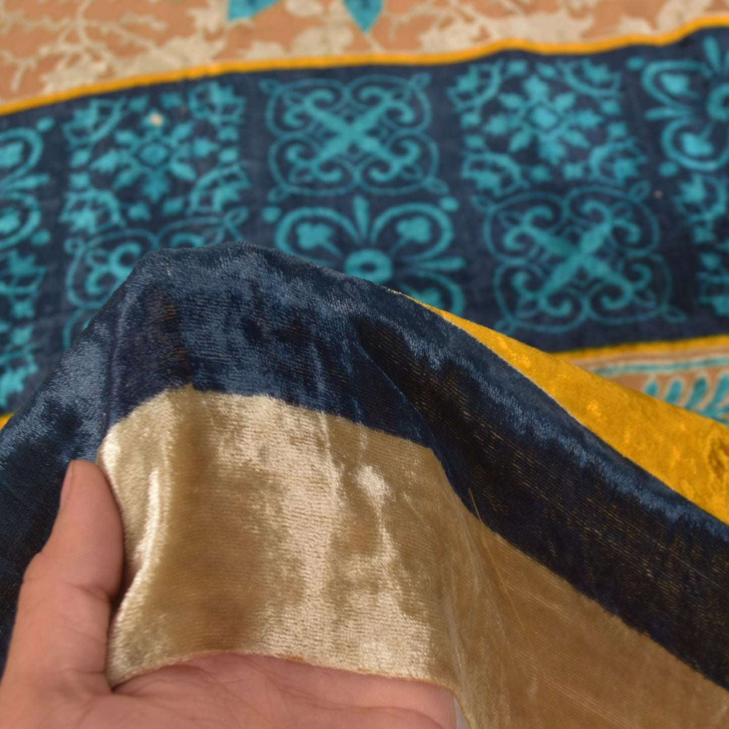 Sanskriti Vintage Blue-Brown Soft Dupatta Stole Velvet Brasso Work Scarf Veil