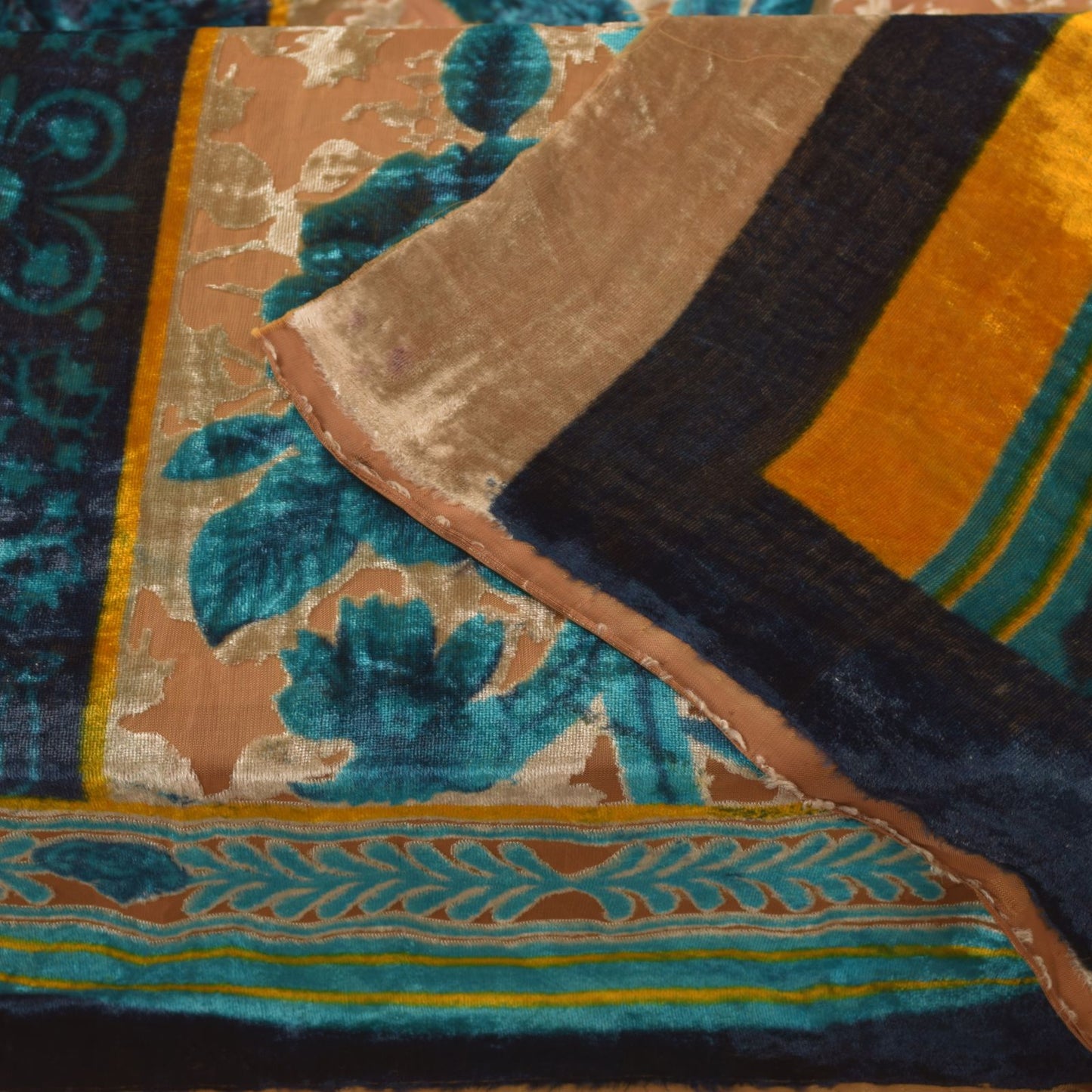 Sanskriti Vintage Blue-Brown Soft Dupatta Stole Velvet Brasso Work Scarf Veil