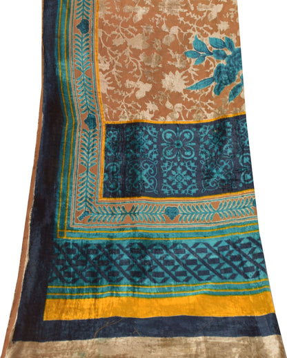 Sanskriti Vintage Blue-Brown Soft Dupatta Stole Velvet Brasso Work Scarf Veil