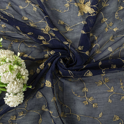 Sanskriti Vintage Blue Pure Chiffon Silk Dupatta/Stole Embroidered Indian Veil