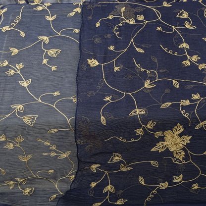 Sanskriti Vintage Blue Pure Chiffon Silk Dupatta/Stole Embroidered Indian Veil