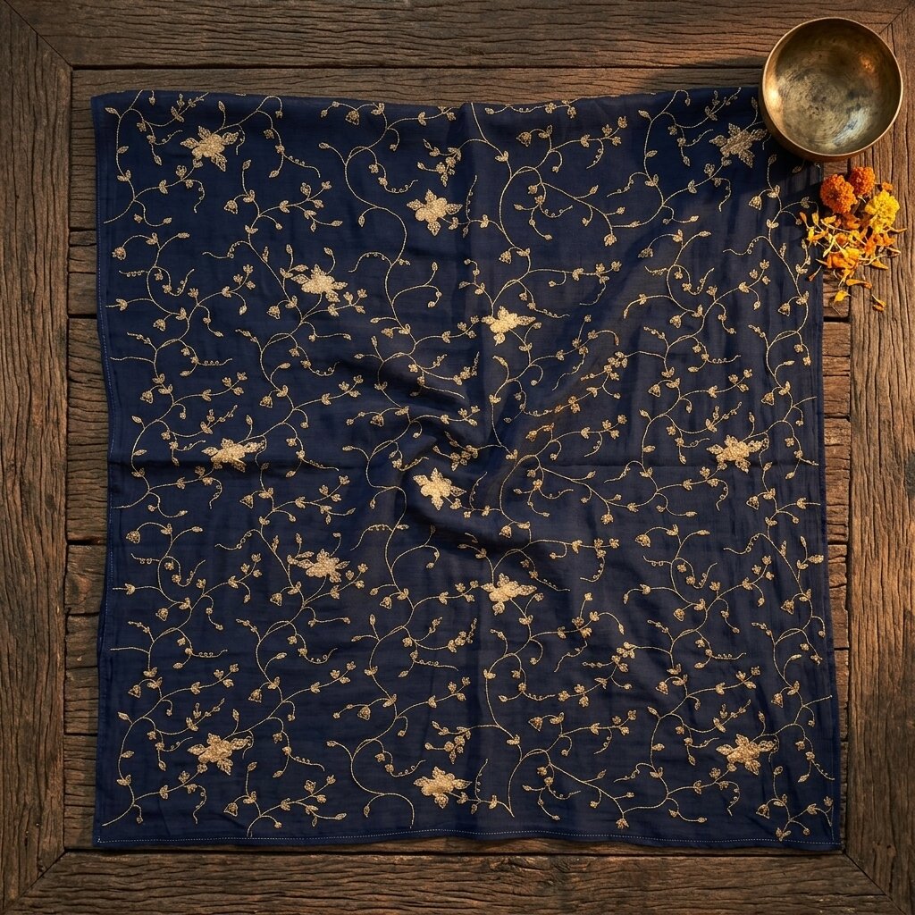 Sanskriti Vintage Blue Pure Chiffon Silk Dupatta/Stole Embroidered Indian Veil