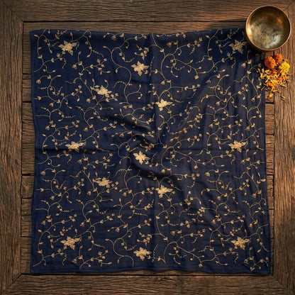 Sanskriti Vintage Blue Pure Chiffon Silk Dupatta/Stole Embroidered Indian Veil