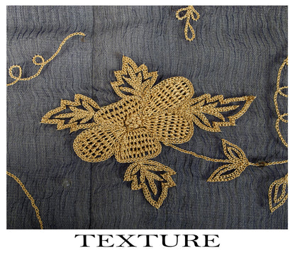 Sanskriti Vintage Blue Pure Chiffon Silk Dupatta/Stole Embroidered Indian Veil