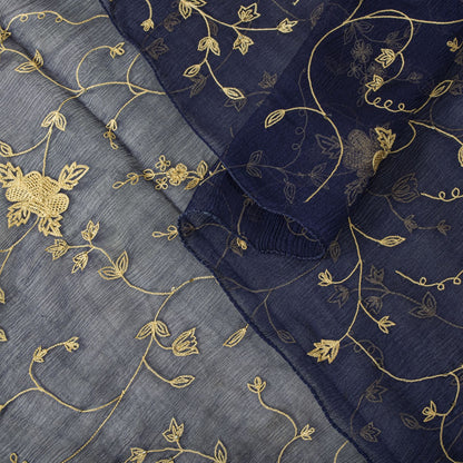 Sanskriti Vintage Blue Pure Chiffon Silk Dupatta/Stole Embroidered Indian Veil