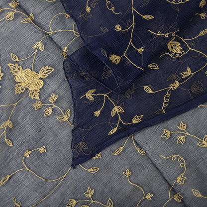 Sanskriti Vintage Blue Pure Chiffon Silk Dupatta/Stole Embroidered Indian Veil