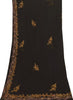 Sanskriti Vintage Black Pure Chiffon Silk Dupatta Stole Hand Beaded Zardozi Veil