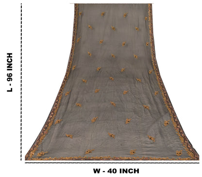 Sanskriti Vintage Black Pure Chiffon Silk Dupatta Stole Hand Beaded Zardozi Veil