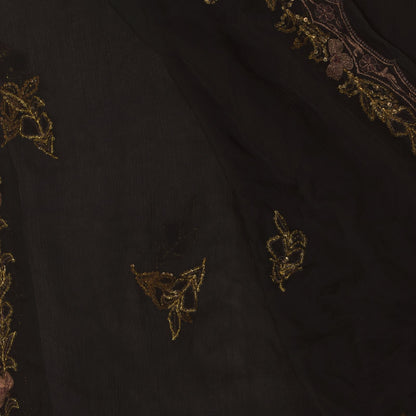 Sanskriti Vintage Black Pure Chiffon Silk Dupatta Stole Hand Beaded Zardozi Veil