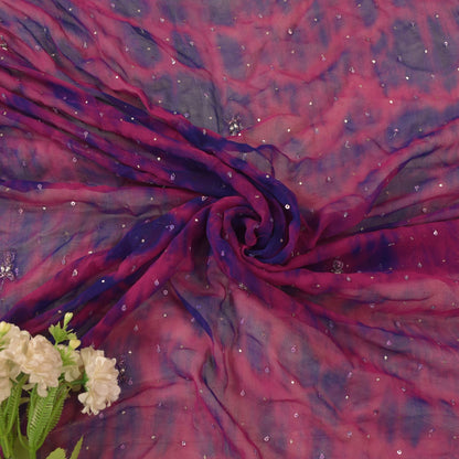 Sanskriti Vintage Purple-Blue Pure Georgette Dupatta Tie-Dye Hand Bead Zari Veil