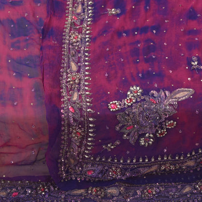 Sanskriti Vintage Purple-Blue Pure Georgette Dupatta Tie-Dye Hand Bead Zari Veil