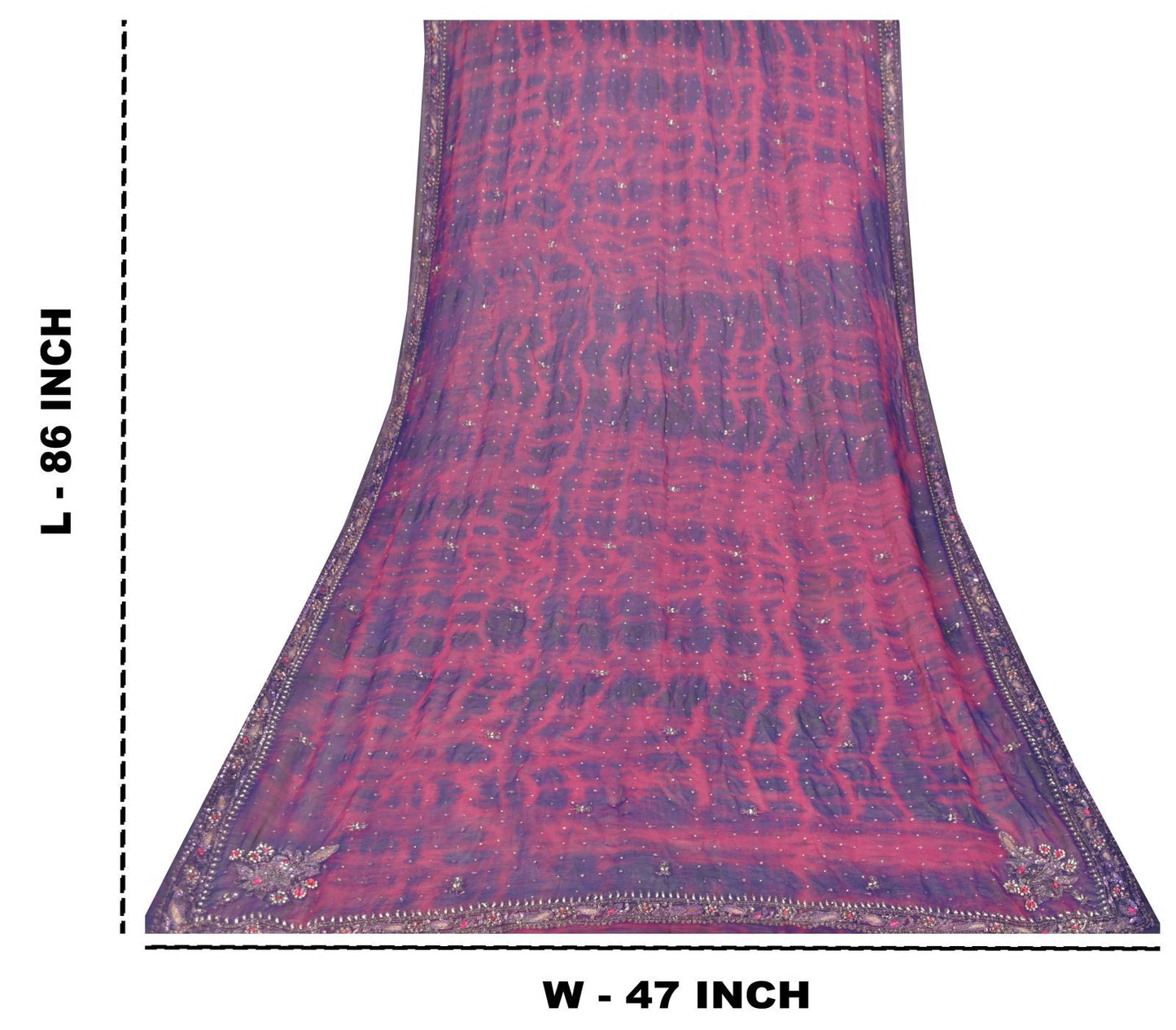 Sanskriti Vintage Purple-Blue Pure Georgette Dupatta Tie-Dye Hand Bead Zari Veil