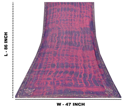 Sanskriti Vintage Purple-Blue Pure Georgette Dupatta Tie-Dye Hand Bead Zari Veil