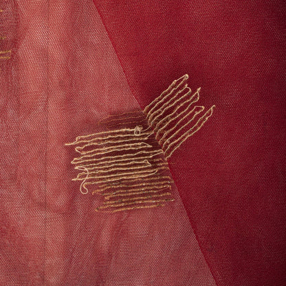 Sanskriti Vintage Red Net Dupatta Stole Embroidered Dabka Glass Beads Scarf Veil