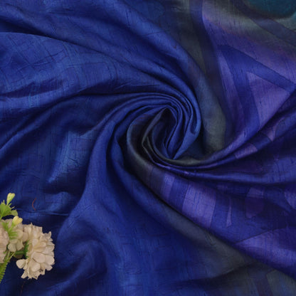 Sanskriti Vintage Blue Soft Pure Silk Dupatta Stole Hand Block Print Wrap Veil