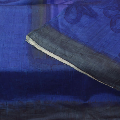 Sanskriti Vintage Blue Soft Pure Silk Dupatta Stole Hand Block Print Wrap Veil
