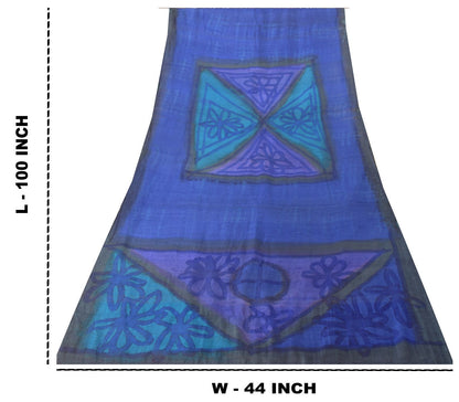 Sanskriti Vintage Blue Soft Pure Silk Dupatta Stole Hand Block Print Wrap Veil