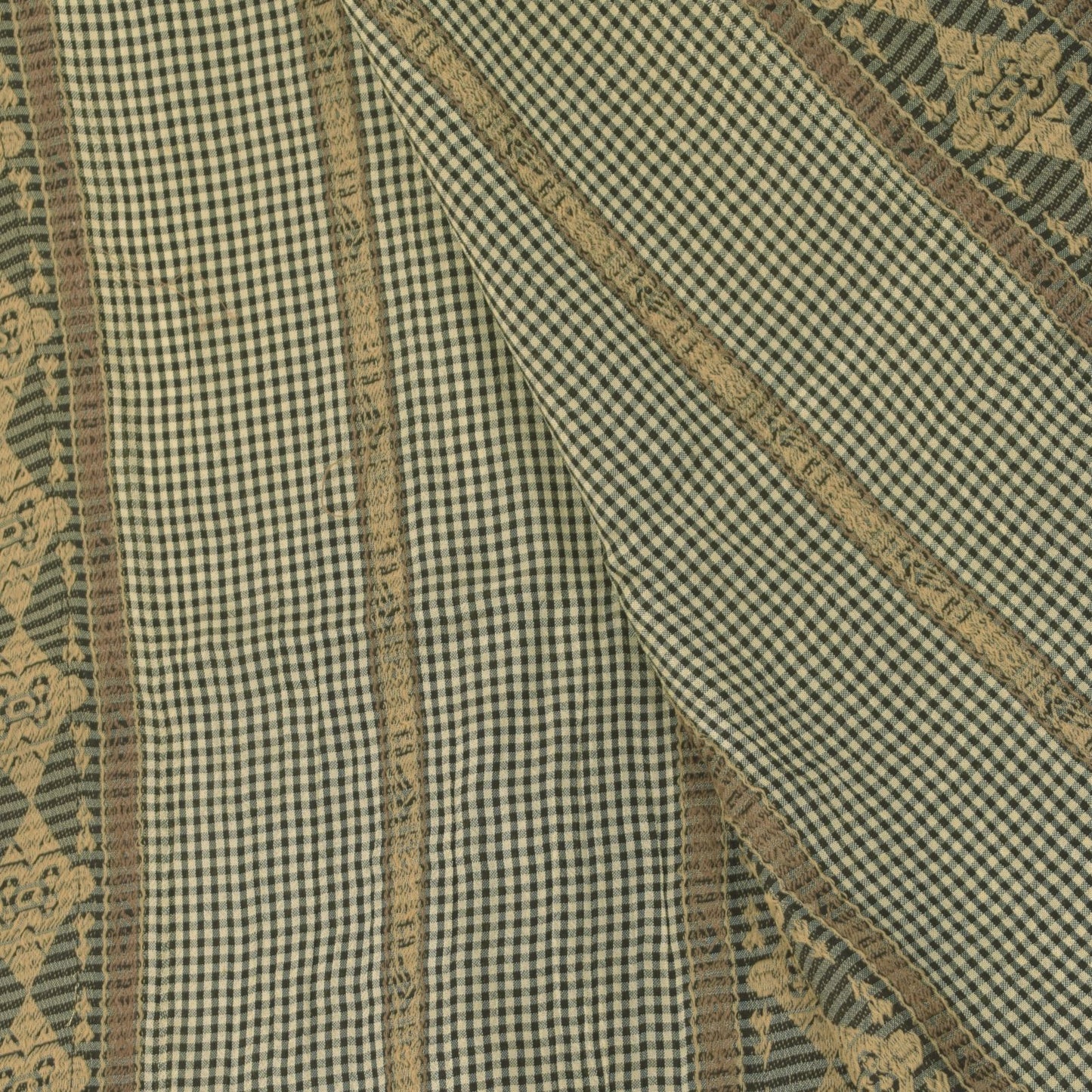 Sanskriti Vintage Black-White Pure Cotton Dupatta Stole Checkered Woven Scarf