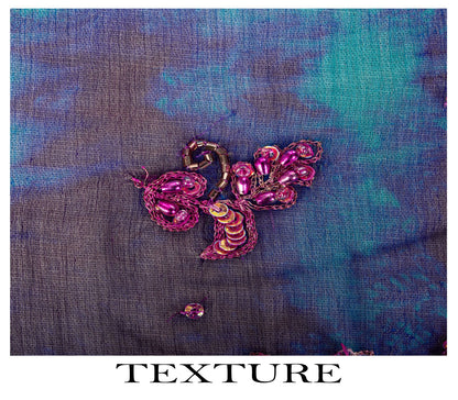 Sanskriti Vintage Blue Soft Pure Chiffon Dupatta Stole Tie-Dye Hand Beaded Veil