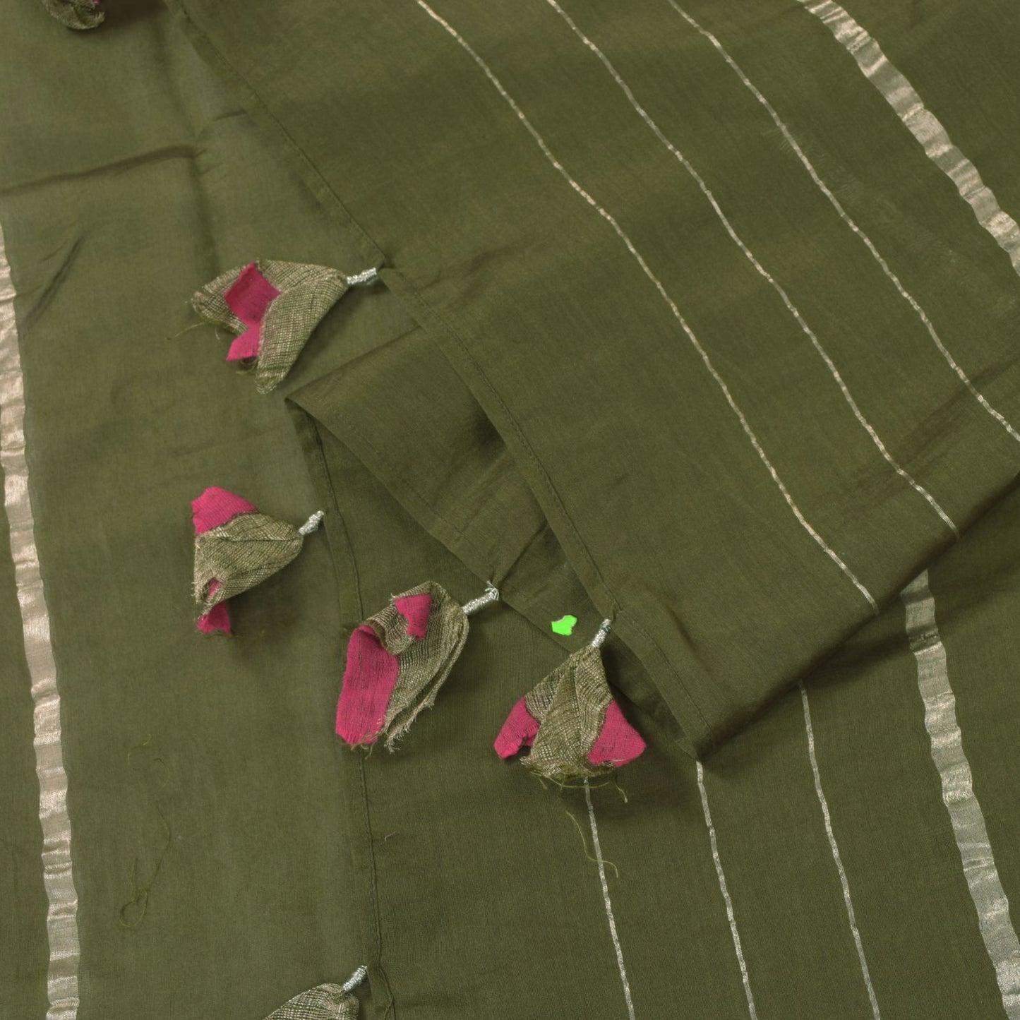 Sanskriti Vintage Solid Green Soft Cotton Silk Dupatta Stole Zari Woven Scarf