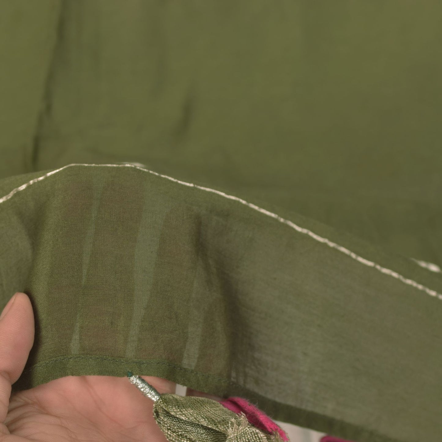 Sanskriti Vintage Solid Green Soft Cotton Silk Dupatta Stole Zari Woven Scarf