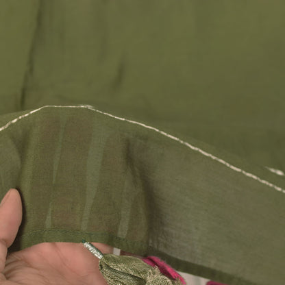 Sanskriti Vintage Solid Green Soft Cotton Silk Dupatta Stole Zari Woven Scarf