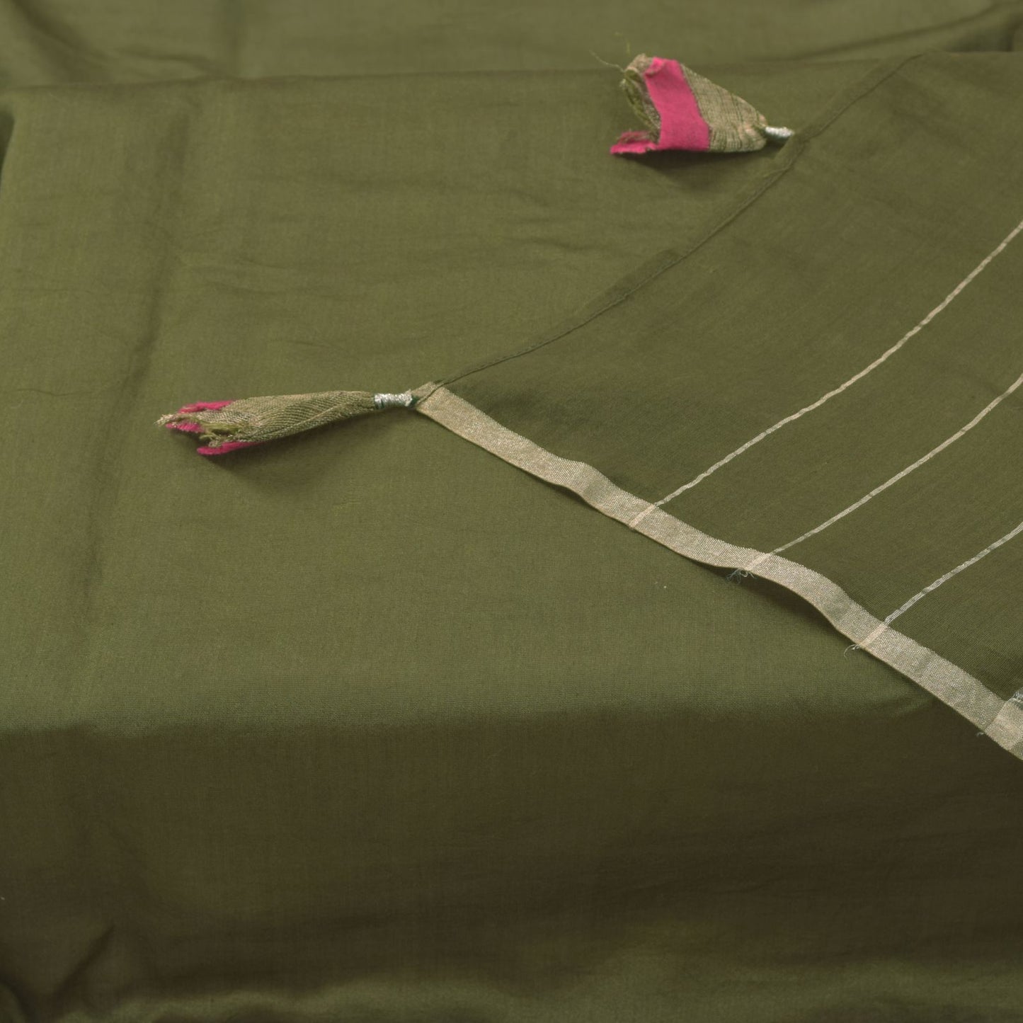Sanskriti Vintage Solid Green Soft Cotton Silk Dupatta Stole Zari Woven Scarf