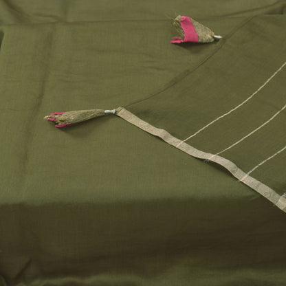 Sanskriti Vintage Solid Green Soft Cotton Silk Dupatta Stole Zari Woven Scarf