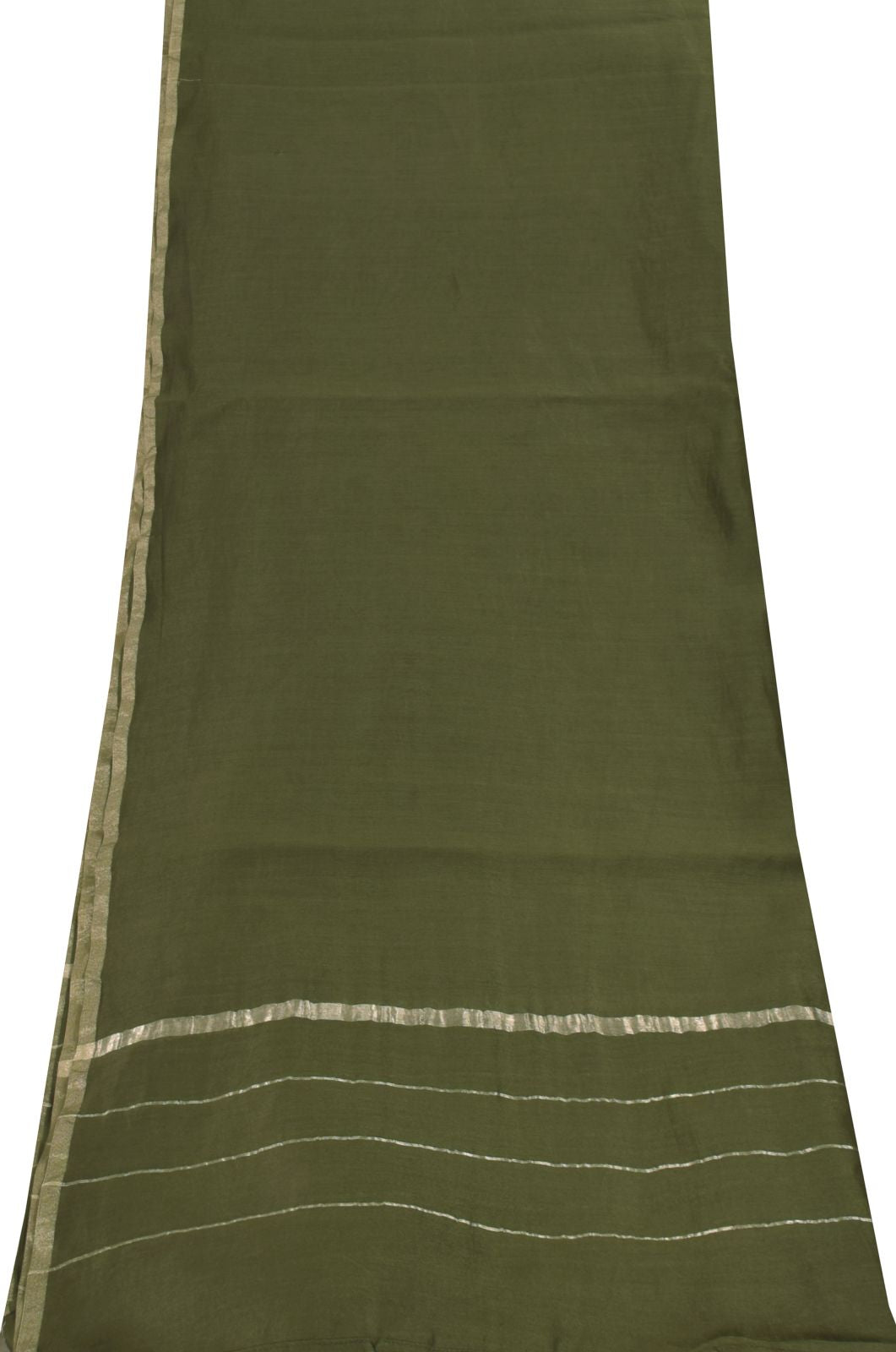 Sanskriti Vintage Solid Green Soft Cotton Silk Dupatta Stole Zari Woven Scarf