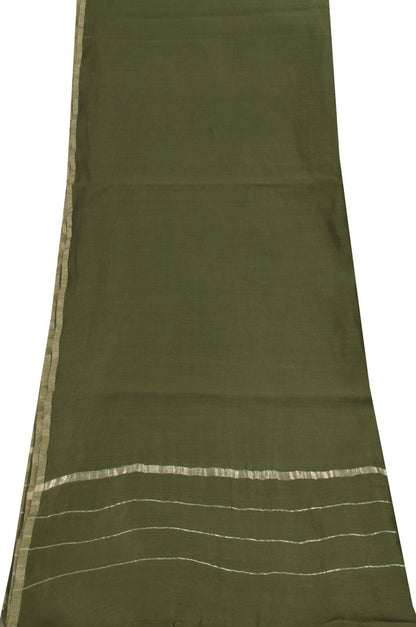 Sanskriti Vintage Solid Green Soft Cotton Silk Dupatta Stole Zari Woven Scarf