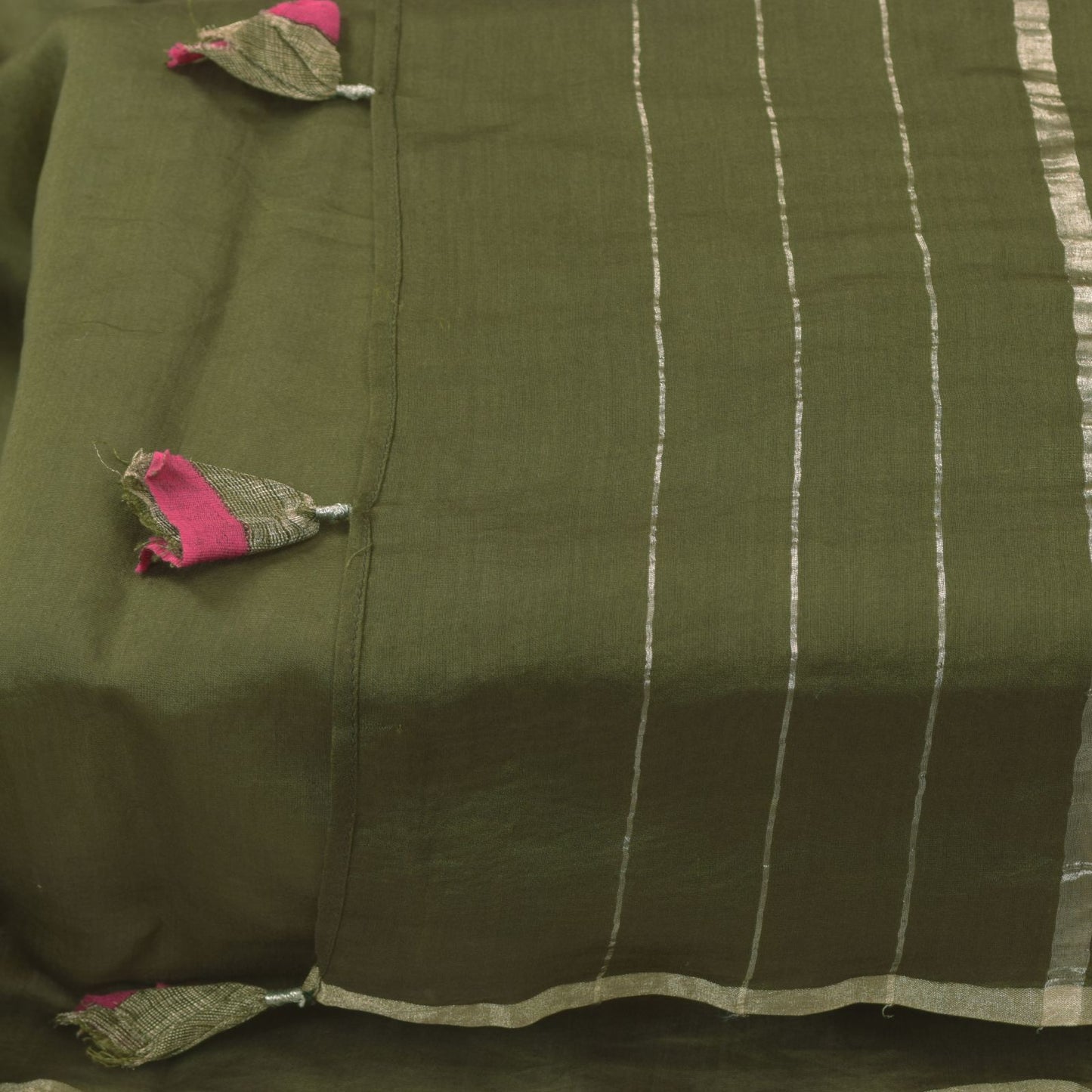 Sanskriti Vintage Solid Green Soft Cotton Silk Dupatta Stole Zari Woven Scarf