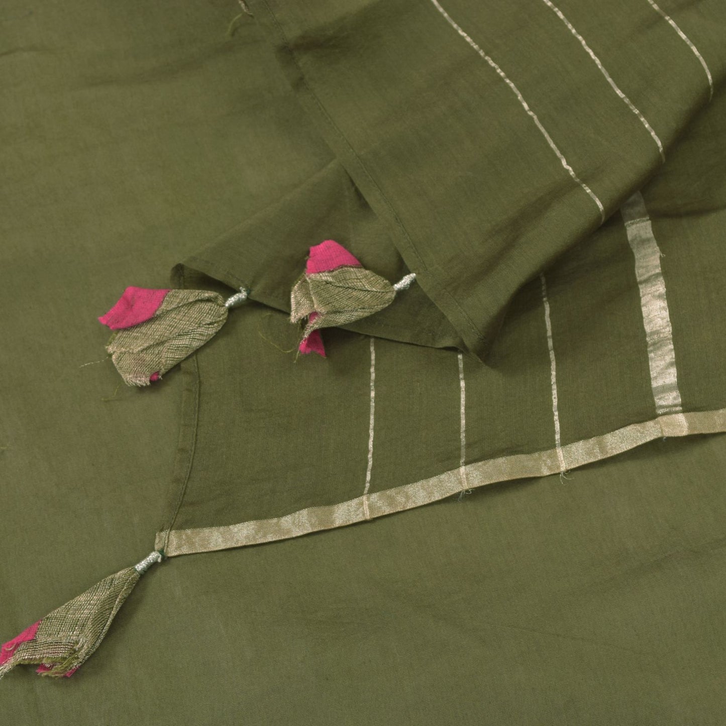 Sanskriti Vintage Solid Green Soft Cotton Silk Dupatta Stole Zari Woven Scarf