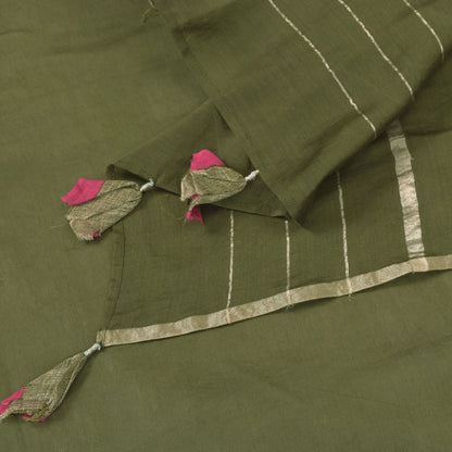 Sanskriti Vintage Solid Green Soft Cotton Silk Dupatta Stole Zari Woven Scarf