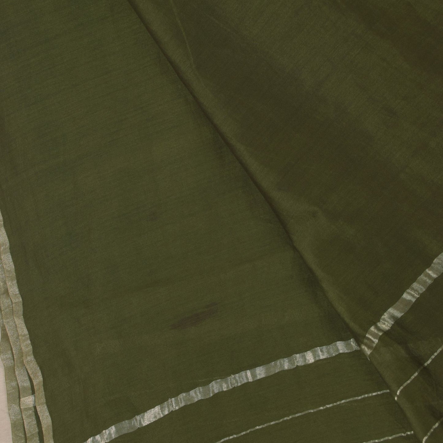 Sanskriti Vintage Solid Green Soft Cotton Silk Dupatta Stole Zari Woven Scarf
