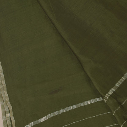 Sanskriti Vintage Solid Green Soft Cotton Silk Dupatta Stole Zari Woven Scarf