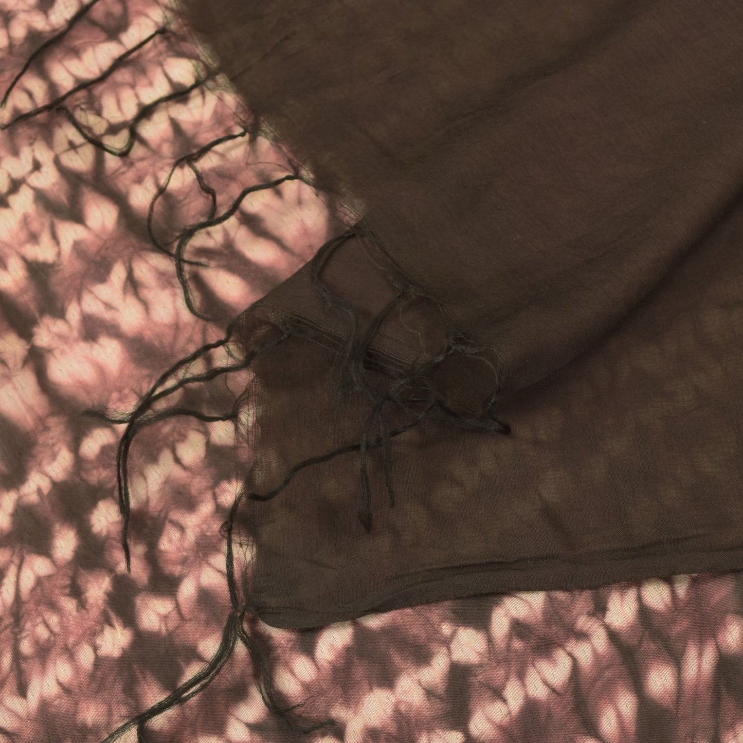 Sanskriti Vintage Soft Brown-Cream Pure Silk Dupatta Stole Tie-Dye Scarf Veil