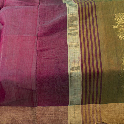 Sanskriti Vintage Purple Cotton Silk Dupatta Stole Maheshwari Zari Hand Woven
