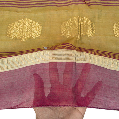 Sanskriti Vintage Purple Cotton Silk Dupatta Stole Maheshwari Zari Hand Woven