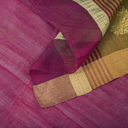 Sanskriti Vintage Purple Cotton Silk Dupatta Stole Maheshwari Zari Hand Woven