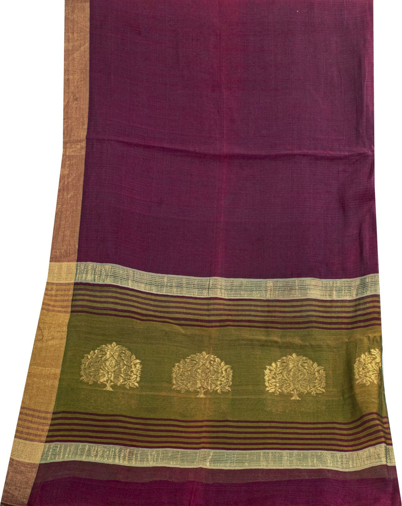 Sanskriti Vintage Purple Cotton Silk Dupatta Stole Maheshwari Zari Hand Woven