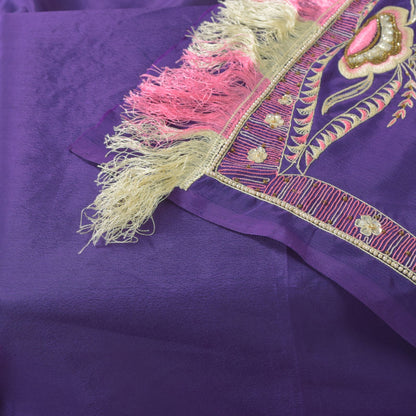 Sanskriti Vintage Blue Artificial Silk Dupatta Stole Hand Bead Thread Scarf Veil