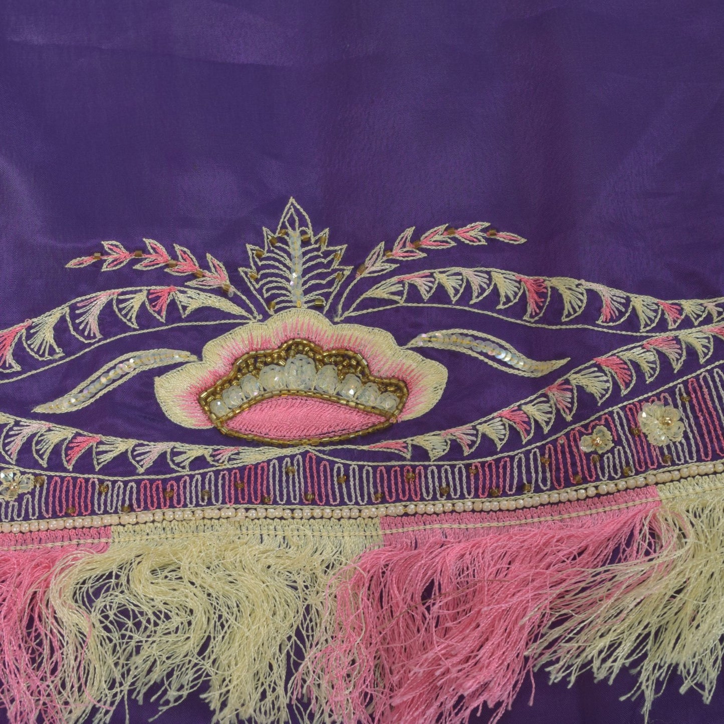 Sanskriti Vintage Blue Artificial Silk Dupatta Stole Hand Bead Thread Scarf Veil
