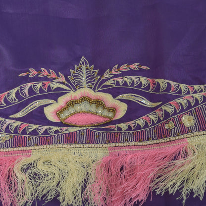 Sanskriti Vintage Blue Artificial Silk Dupatta Stole Hand Bead Thread Scarf Veil