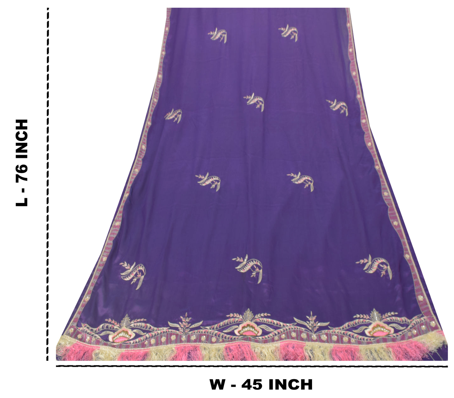 Sanskriti Vintage Blue Artificial Silk Dupatta Stole Hand Bead Thread Scarf Veil