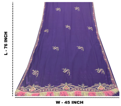 Sanskriti Vintage Blue Artificial Silk Dupatta Stole Hand Bead Thread Scarf Veil
