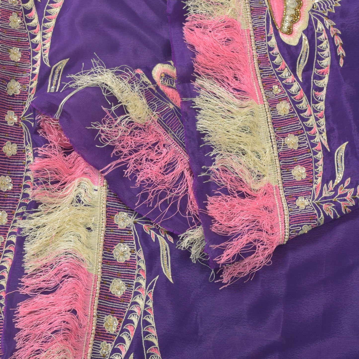 Sanskriti Vintage Blue Artificial Silk Dupatta Stole Hand Bead Thread Scarf Veil