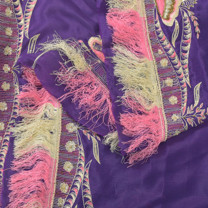 Sanskriti Vintage Blue Artificial Silk Dupatta Stole Hand Bead Thread Scarf Veil